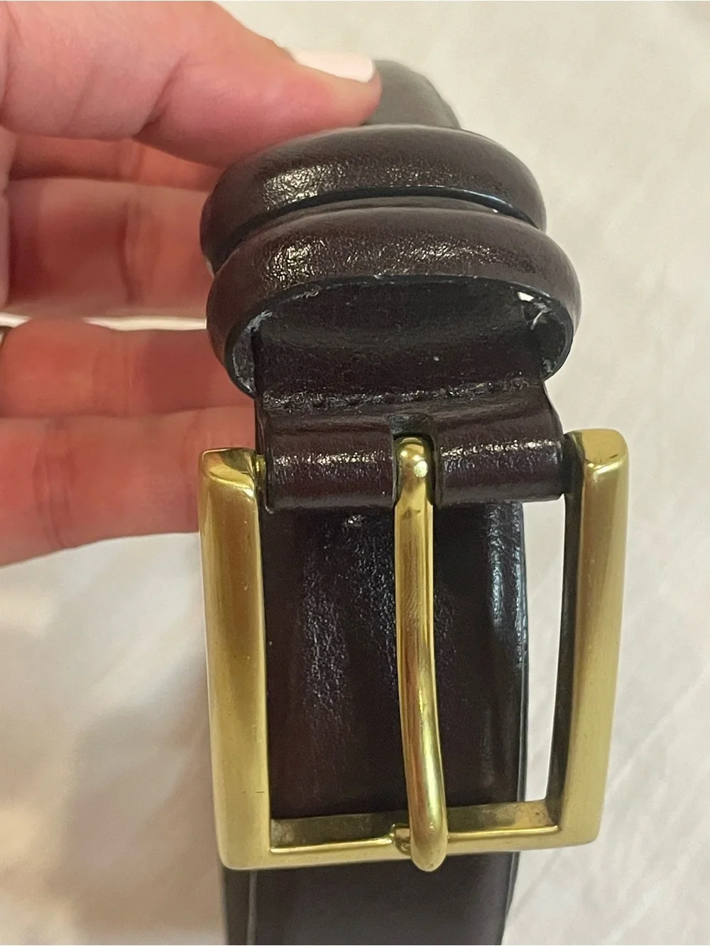 Genuine Leather Brown Dress Belt Brass Buckle Classic Business Size 38/95